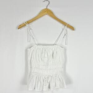 J Crew Clio Coastal Boho Textured Gauze Smocked Top Women's XS White